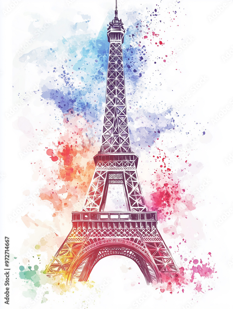 Watercolor Illustration of the Eiffel Tower in Paris with Detailed Artistic Lines and Soft Pastel Colors, Featuring the Iconic French Landmark in a Dreamy and Elegant Design for Creative Backgrounds o Watercolor Illustration of the Eiffel Tower in Paris with Detailed Artistic Lines and Soft Pastel Colors, Featuring the Iconic French Landmark in a Dreamy and Elegant Design for Creative Backgrounds o