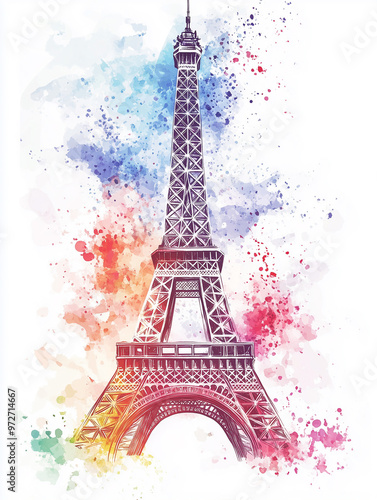 Wallpaper Mural Watercolor Illustration of the Eiffel Tower in Paris with Detailed Artistic Lines and Soft Pastel Colors, Featuring the Iconic French Landmark in a Dreamy and Elegant Design for Creative Backgrounds o Torontodigital.ca
