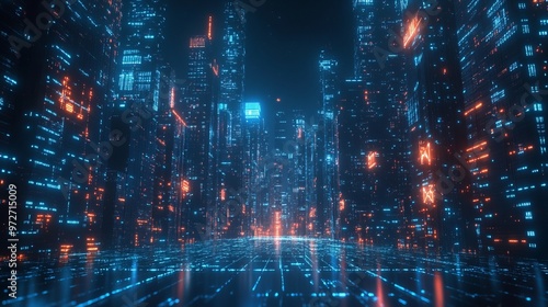 Wireframe digital interface with arrows in night New York city