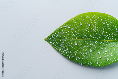 green leaf with water drops photo