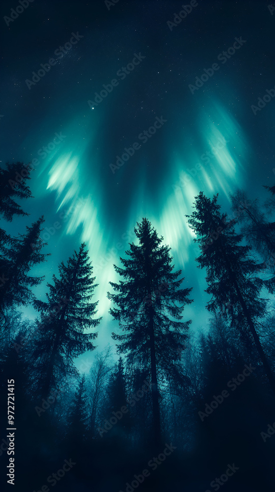 Aurora Borealis Above Trees - Dark and Serene Phone Wallpaper Aurora Borealis Above Trees - Dark and Serene Phone Wallpaper