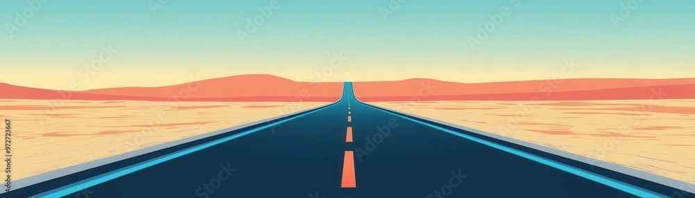 Fototapeta premium Front view of a road disappearing into the horizon, flat design with colorful animation, symbolizing endless possibilities