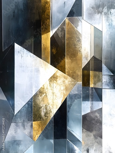 Metallic Cubist Geometry:Faceted Crystalline Structures in Shimmering Gold and Silver photo