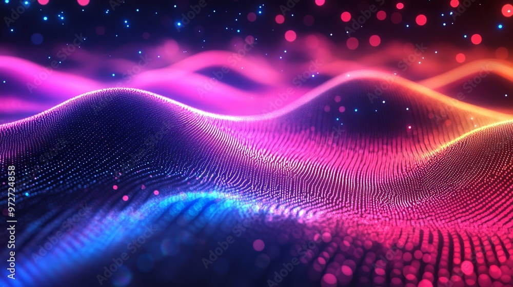 Fototapeta premium Colorful motion elements with neon led illumination waves. Abstract futuristic background.