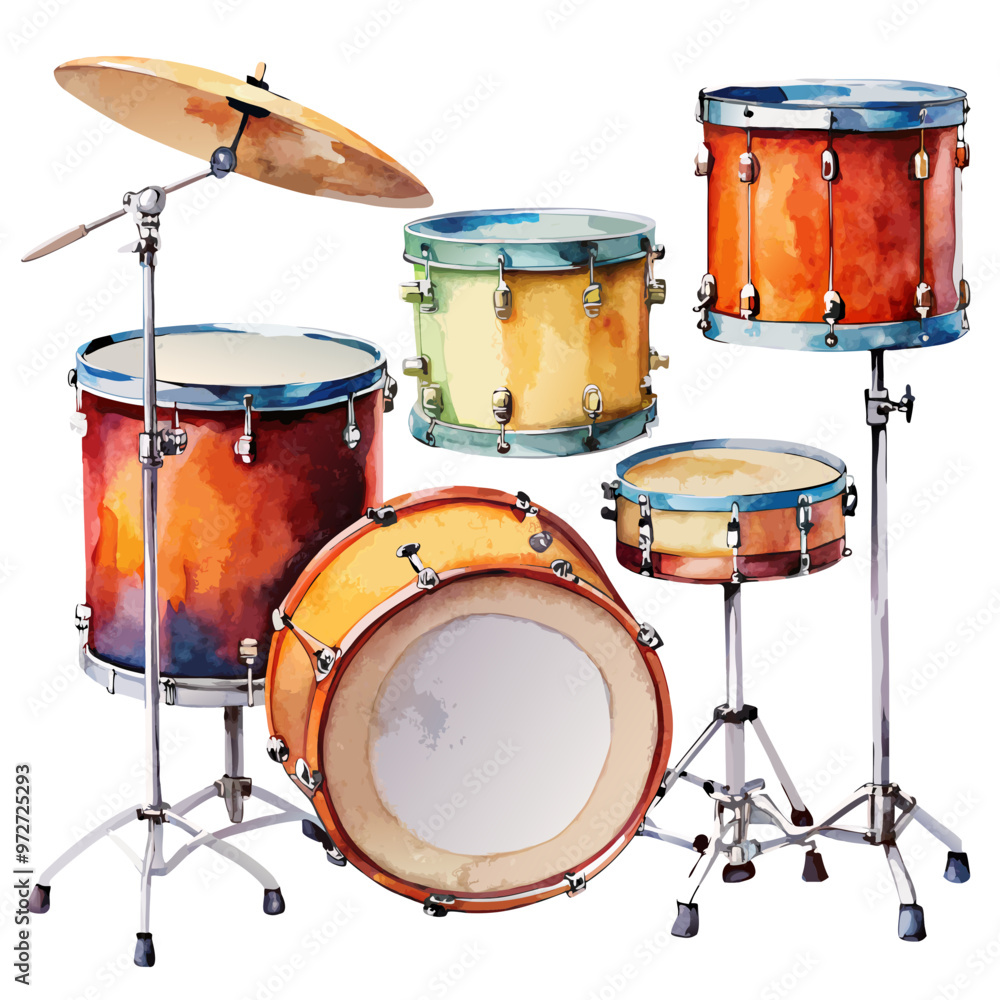 Watercolor Drum Set Illustration Watercolor Drum Set Illustration