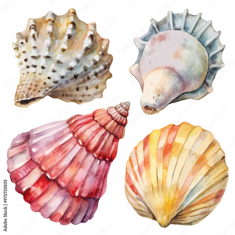 Fototapeta premium Watercolor Seashells Set of 4