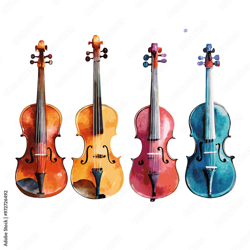 Naklejka premium Watercolor Violin Set of 4