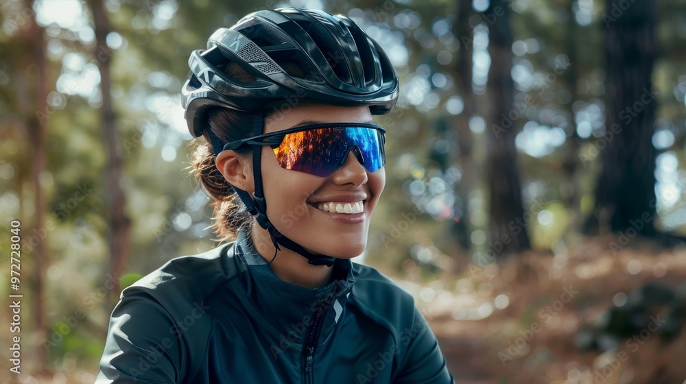 Adventurous cyclist woman pedaling through a dense forest trail, enjoying the thrill of the ride. Adventurous cyclist woman pedaling through a dense forest trail, enjoying the thrill of the ride.