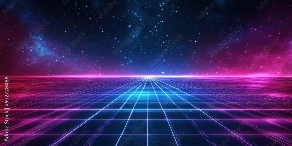 Futuristic Neon Grid with Glowing Stars in a Virtual Sci-Fi Space
Futuristic Neon Grid with Glowing Stars in a Virtual Sci-Fi Space