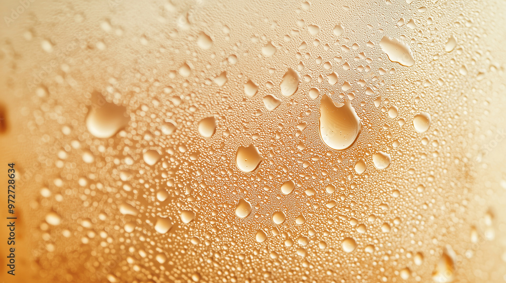 A detailed view of a beer glass with droplets of condensation, sparkling under a rich golden light. photo A detailed view of a beer glass with droplets of condensation, sparkling under a rich golden light. photo