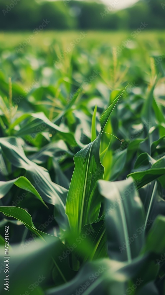 Fototapeta premium corn growing in a lush green field