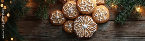 Beautifully decorated gingerbread cookies on a wooden table, perfect for holiday celebrations and festive gatherings.