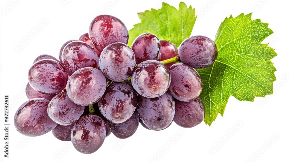 Fototapeta premium Close-Up of Fresh violet Grapes with Water Droplets on Isolated White Background