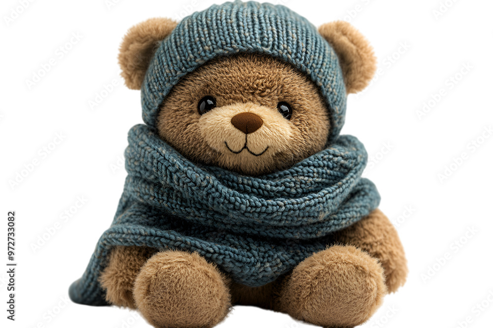 a stuffed bear wearing a scarf and hat a stuffed bear wearing a scarf and hat