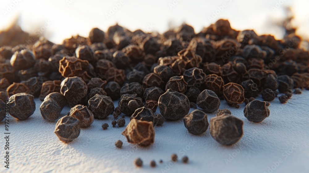 Black pepper, spice, scattered on a white background Black pepper, spice, scattered on a white background
