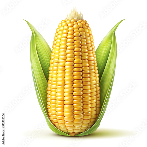 Corn. Naturalistic Illustration of Vegetables on White Background
