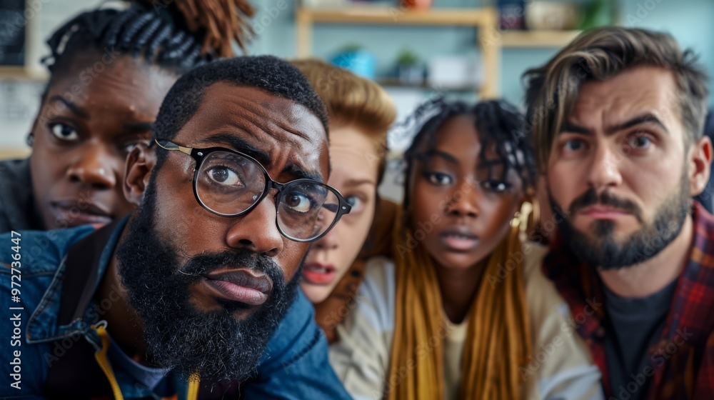 Portrait of a multicultural group of friends stress and serious in the workplace Portrait of a multicultural group of friends stress and serious in the workplace