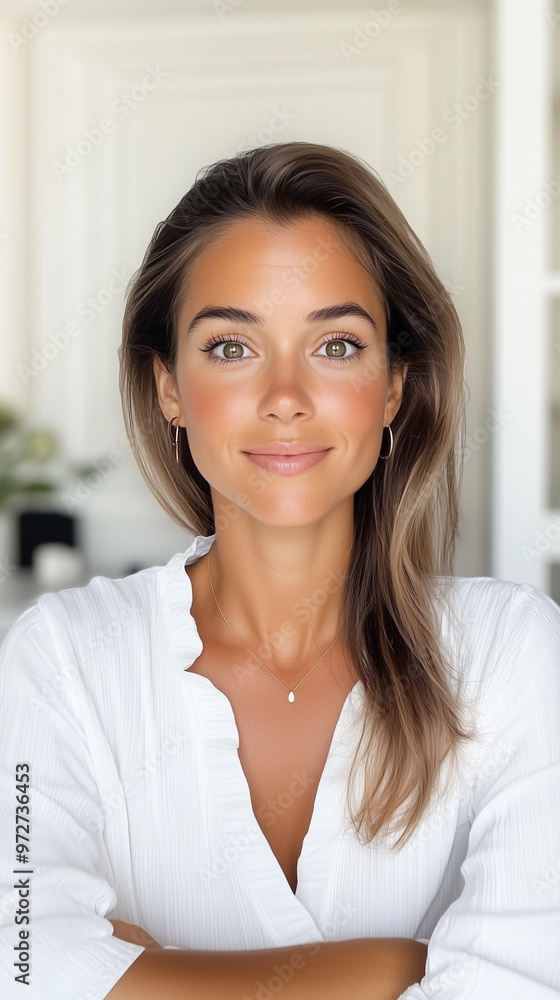 Cozy Portrait of a Smiling Woman in Soft Light Cozy Portrait of a Smiling Woman in Soft Light