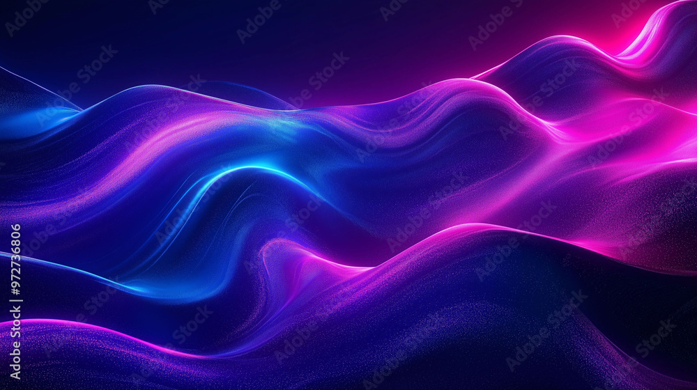 Fototapeta premium Abstract Digital Technology Background with Wavy Lines and Glowing Purple and Blue Light Gradient, Featuring Dark Tones and Smooth Transitions in 8K High-Resolution