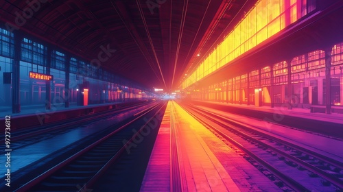 Heatmap of a train station, with warm colors indicating the busiest platforms and cooler tones in the less crowded sections. 4K hyperrealistic photo.