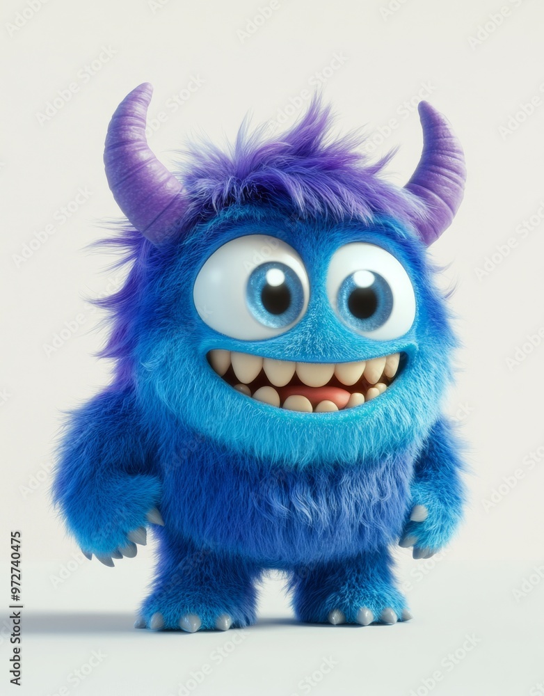 An animated blue monster on a white background, isolated in 3D, created with generative stock An animated blue monster on a white background, isolated in 3D, created with generative stock