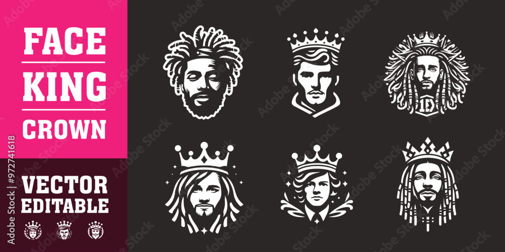 Fototapeta premium male face king crown dreadlocks curly hair vector illustration