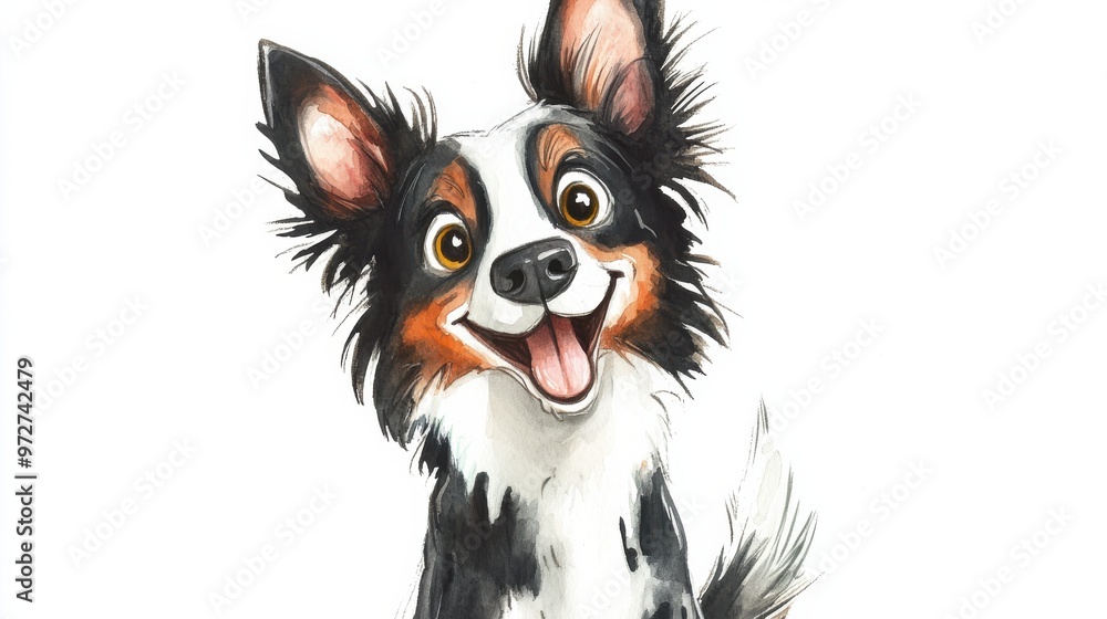 Happy and playful black and white dog with expressive eyes and fluffy fur, poised to spread joy in a cheerful setting Happy and playful black and white dog with expressive eyes and fluffy fur, poised to spread joy in a cheerful setting