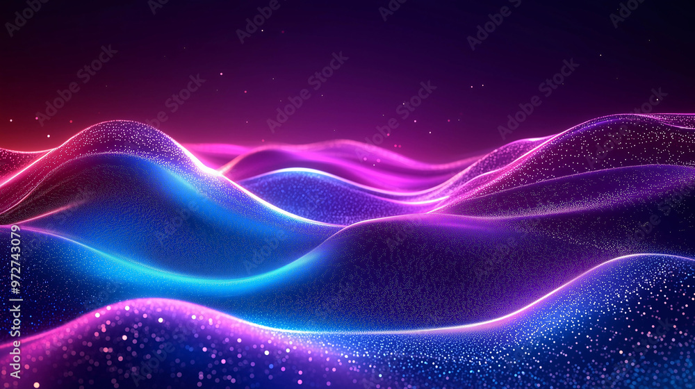 Abstract Digital Technology Background with Wavy Lines and Glowing Purple and Blue Light Gradient, Featuring Dark Tones and Smooth Transitions in 8K High-Resolution Abstract Digital Technology Background with Wavy Lines and Glowing Purple and Blue Light Gradient, Featuring Dark Tones and Smooth Transitions in 8K High-Resolution
