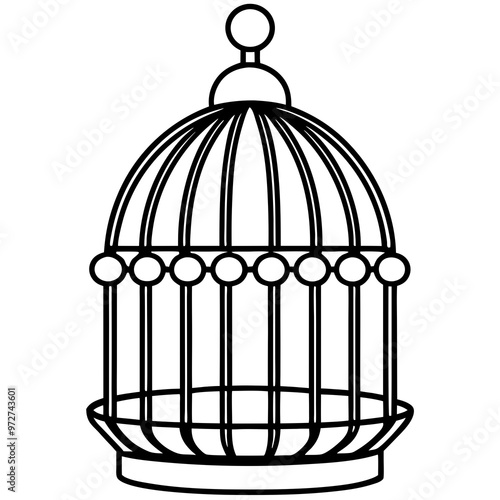 antique bird cage line art vector illustration 