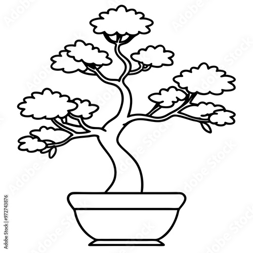 little bonsai plant tree line art