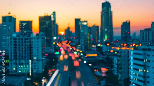 modern building. Light trails at night in urban environment, Abstract Motion Blur City, traffic, transportation, street, road, speed, ityscape, abstract, background, dark, landmark, business photo