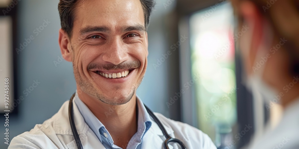 A smiling healthcare professional engages warmly with a patient during a routine check-up in a clinic setting A smiling healthcare professional engages warmly with a patient during a routine check-up in a clinic setting