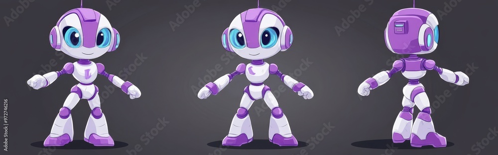 AI robot illustration set. White smart cyborg engineering for business chatbot cyber companion icon. Futuristic evolution of computer machine with face. AI robot illustration set. White smart cyborg engineering for business chatbot cyber companion icon. Futuristic evolution of computer machine with face.