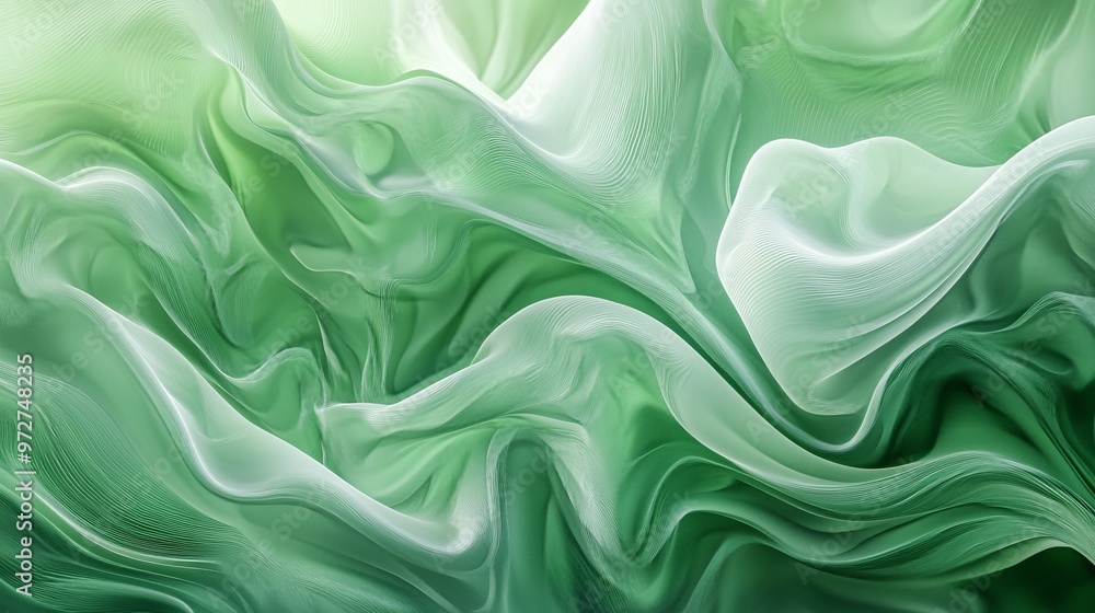Abstract digital art of green flowing waves with a touch of luminance, creating a serene and dynamic backdrop Abstract digital art of green flowing waves with a touch of luminance, creating a serene and dynamic backdrop