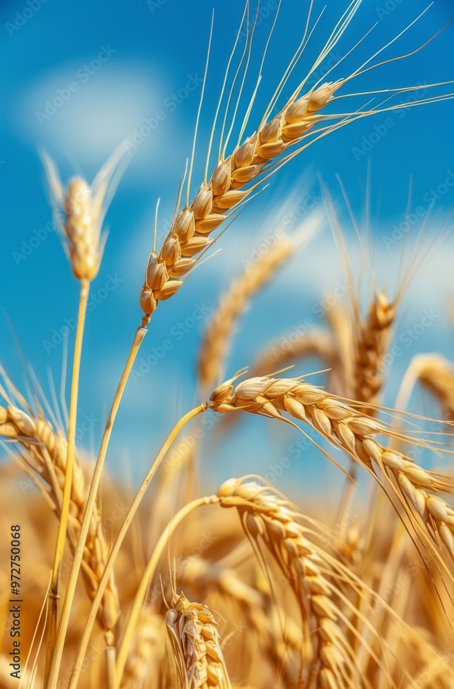 yellow barley in the countryside with blue sky. golden wheat field yellow barley in the countryside with blue sky. golden wheat field