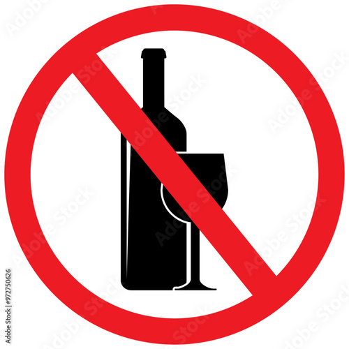 No alcohol sign, no alcoholic beverages or liquor consumption prohibition icon. Red circle shaped illustration for alcohol consumption ban in area. Flat style prohibition symbol isolated.
