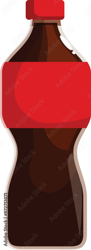 Cartoon drawing of a brown plastic bottle with a blank red label, perfect for showcasing your beverage product Cartoon drawing of a brown plastic bottle with a blank red label, perfect for showcasing your beverage product