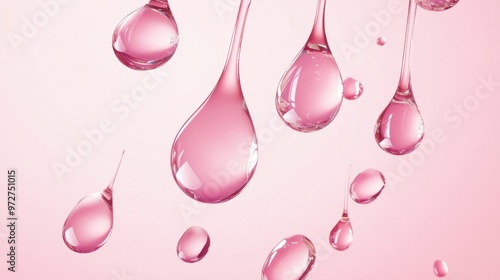 Floating pink droplets on a soft pastel background, creating a serene and tranquil ambiance.