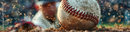 A baseball rolls across the dirt infield as players warm up during a sunny afternoon practice at the local sports field photo