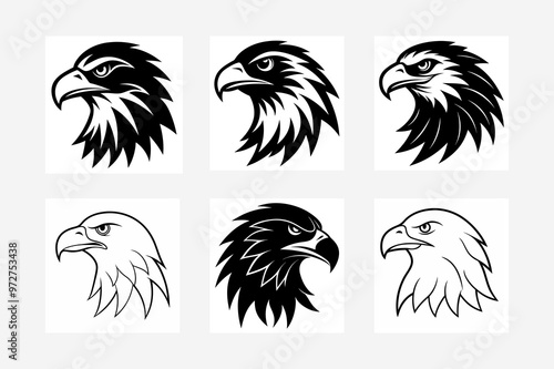 Eagles head silhouette unique various style black and white vector illustration image 