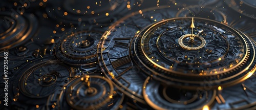 Wallpaper Mural Detailed close-up of ornate clock gears and mechanisms, showcasing intricate design and artistic metallic elements. Time concept. Torontodigital.ca