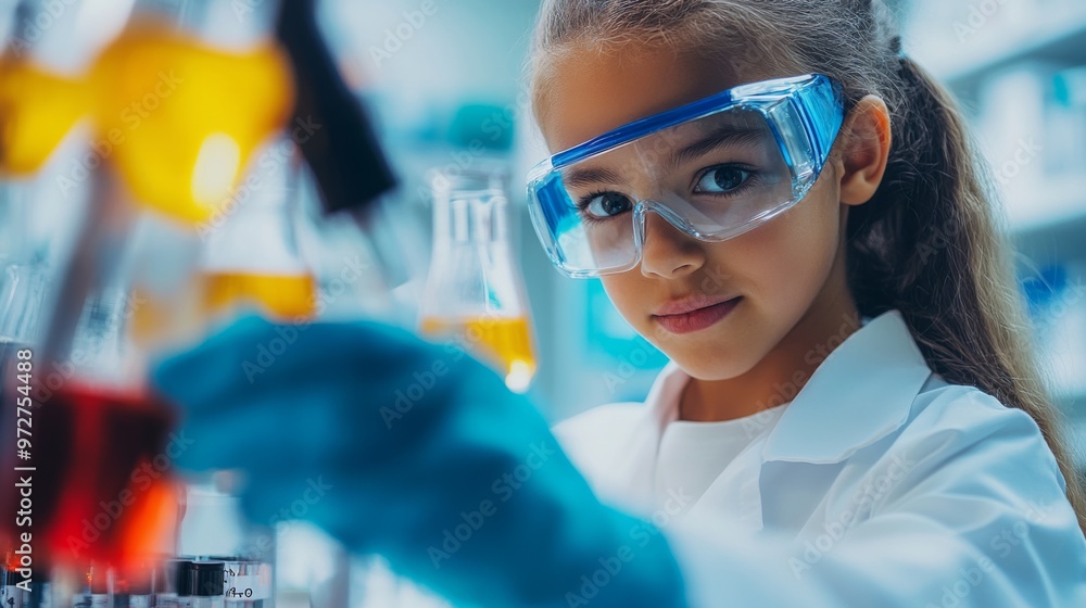 Young scientist conducts experiments in a laboratory using colorful liquids in test tubes during an engaging science project Young scientist conducts experiments in a laboratory using colorful liquids in test tubes during an engaging science project