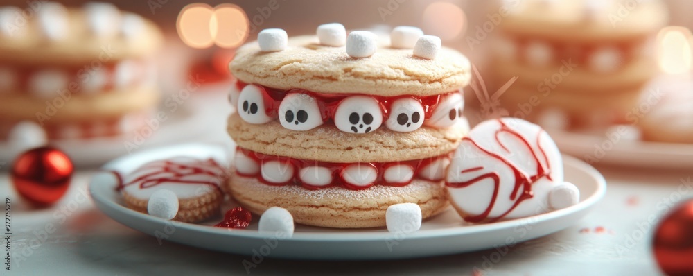 Spooky Holiday Treats Creepy Cookie Stack with Marshmallow Decorations, Easy Halloween Baking Ideas Spooky Holiday Treats Creepy Cookie Stack with Marshmallow Decorations, Easy Halloween Baking Ideas