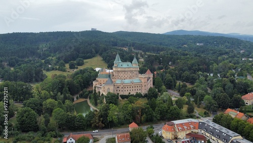 A stunning drone video of Bojnice Castle in Slovakia captures its fairy-tale architecture, picturesque towers, and lush gardens, highlighting the medieval charm
