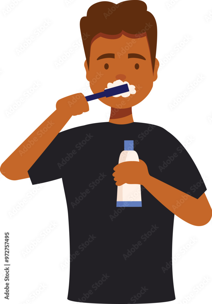 Young man is brushing his teeth with a toothbrush and toothpaste, promoting good oral hygiene Young man is brushing his teeth with a toothbrush and toothpaste, promoting good oral hygiene