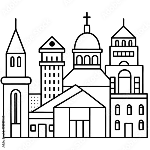 Wallpaper Mural buildings outline coloring book page line art drawing Torontodigital.ca