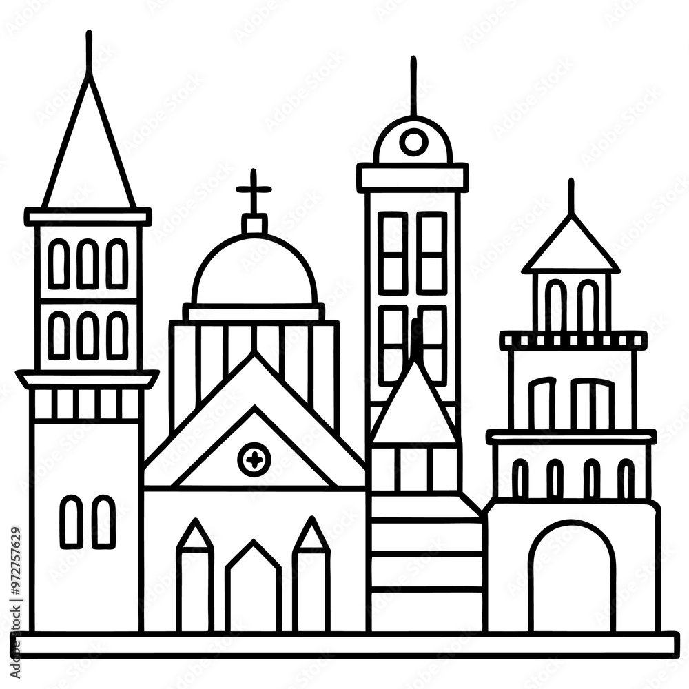 buildings outline coloring book page line art drawing buildings outline coloring book page line art drawing