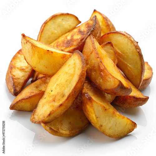 Fried potato wedges. Naturalistic Illustration of Vegetables on White Background