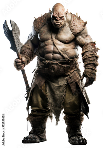 Warrior ogre adult white background bodybuilder.