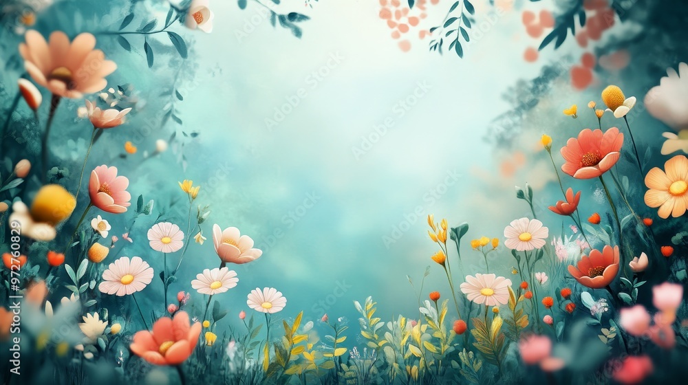 Enchanting Wildlife and Lush Flora - Whimsical Illustration of Adorable Animals and Vibrant Plant Life with Copy Space for Text Enchanting Wildlife and Lush Flora - Whimsical Illustration of Adorable Animals and Vibrant Plant Life with Copy Space for Text